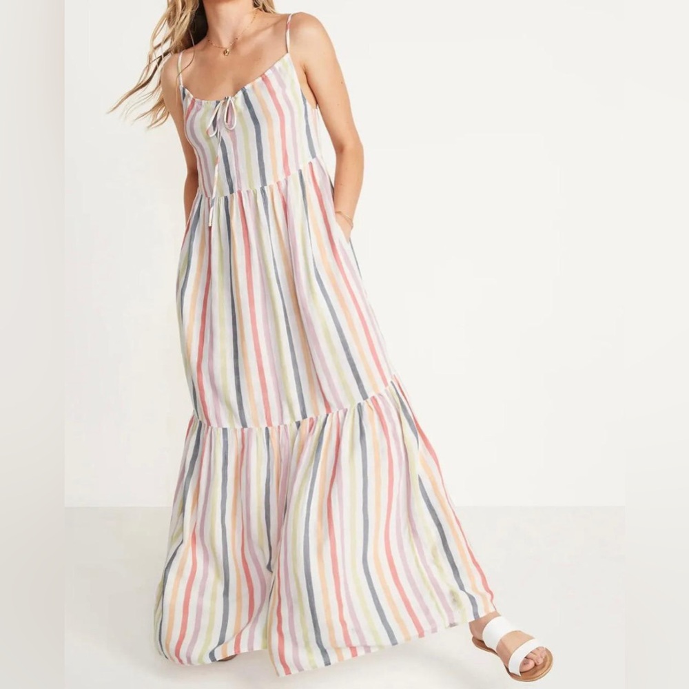 Old Navy Colorful Striped Maxi Dress Tank Top Ruffle | Spring, Easter, Wedding